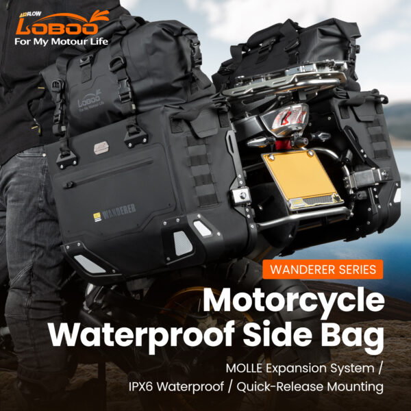 loboo-sakwy-boczne-wanderer-40l40l-1041500200101 LOBOO Sakwy boczne WANDERER, materiał TPU, wodoodporne IPX6M, magnetyczne zapięcie, zamek, system MOLLE, czarne, 2 szt 40L+40L