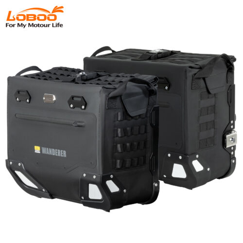 loboo-sakwy-boczne-wanderer-40l40l-1041500200101 LOBOO Sakwy boczne WANDERER, materiał TPU, wodoodporne IPX6M, magnetyczne zapięcie, zamek, system MOLLE, czarne, 2 szt 40L+40L