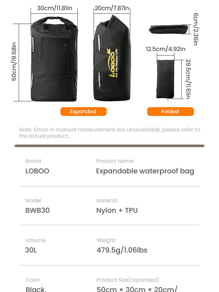 loboo-skladana-rozszerzalna-torba-wodoodporna-30l-czarna LOBOO Torba motocyklowa TPU Składana / rozszerzalna wodoodporna 30L czarna