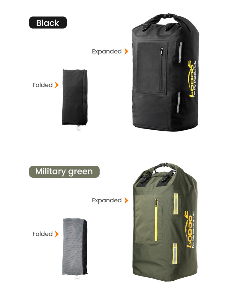 LOBOO Torba motocyklowa TPU Składana / rozszerzalna wodoodporna 30L czarna