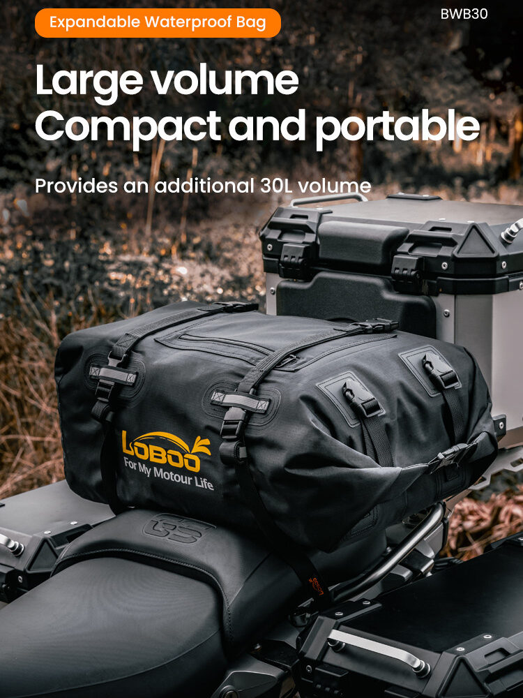 LOBOO Torba motocyklowa TPU Składana / rozszerzalna wodoodporna 30L czarna