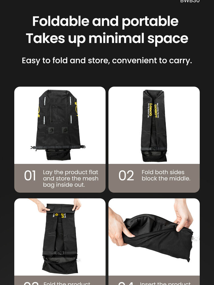 LOBOO Torba motocyklowa TPU Składana / rozszerzalna wodoodporna 30L czarna