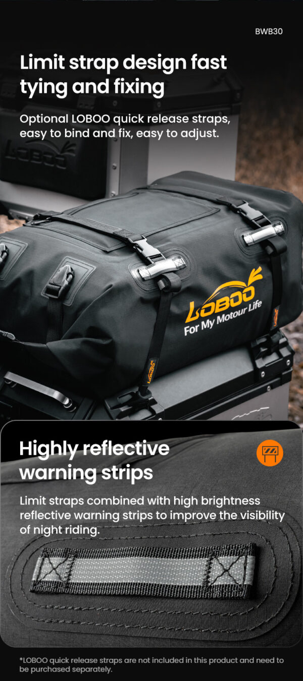 LOBOO Torba motocyklowa TPU Składana / rozszerzalna wodoodporna 30L czarna