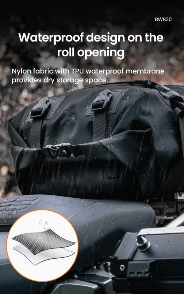 LOBOO Torba motocyklowa TPU Składana / rozszerzalna wodoodporna 30L czarna