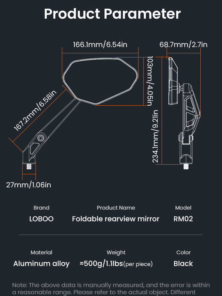 LOBOO Składane lusterka wsteczne czarne (para), aluminium, CNC