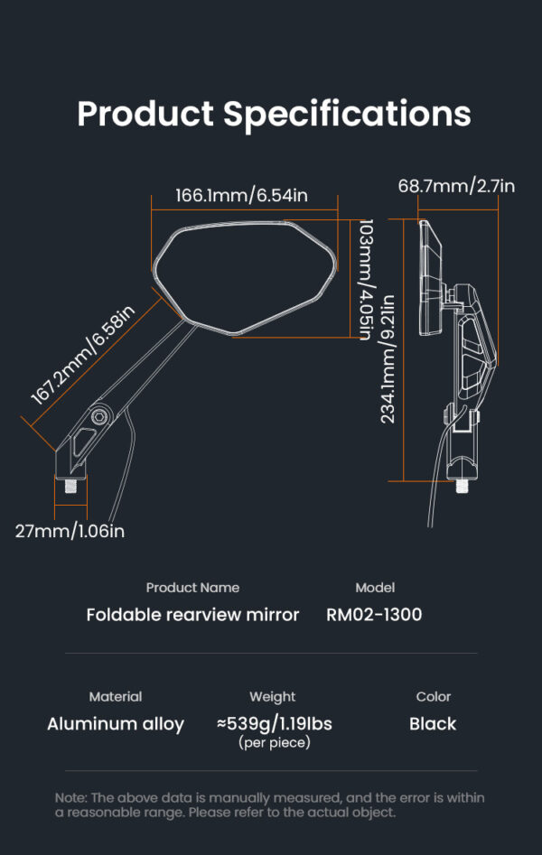 LOBOO Składane lusterka wsteczne (para), czujniki ultradźwiekowe SVA, aluminium, CNC