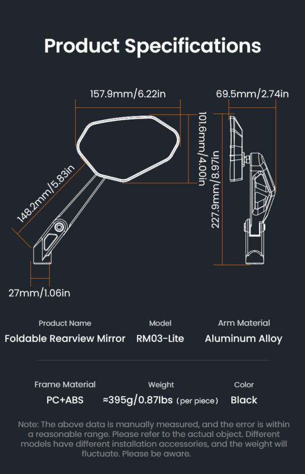 LOBOO Składane lusterka wsteczne (para), PC+ABS