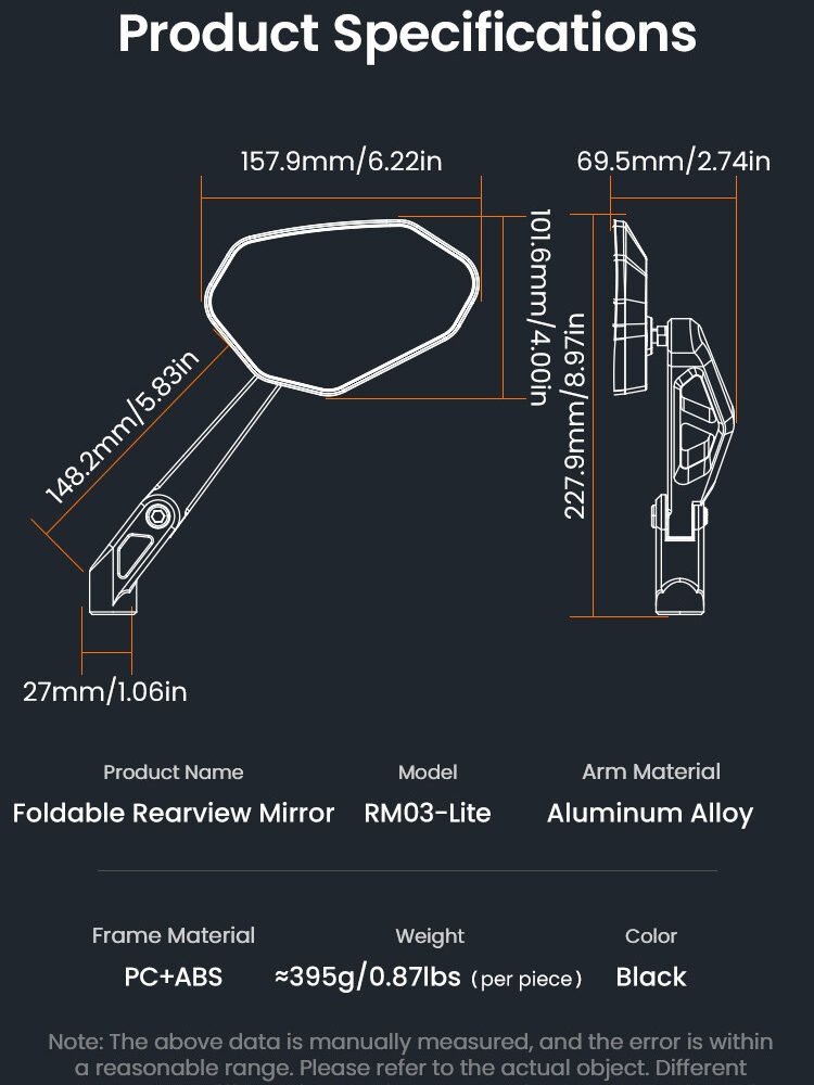 LOBOO Składane lusterka wsteczne (para), PC+ABS
