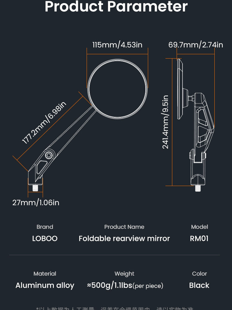LOBOO Składane lusterka wsteczne (para) aluminium, CNC