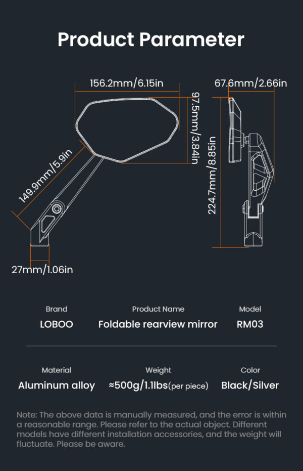 LOBOO Składane lusterka wsteczne (para), aluminium, CNC