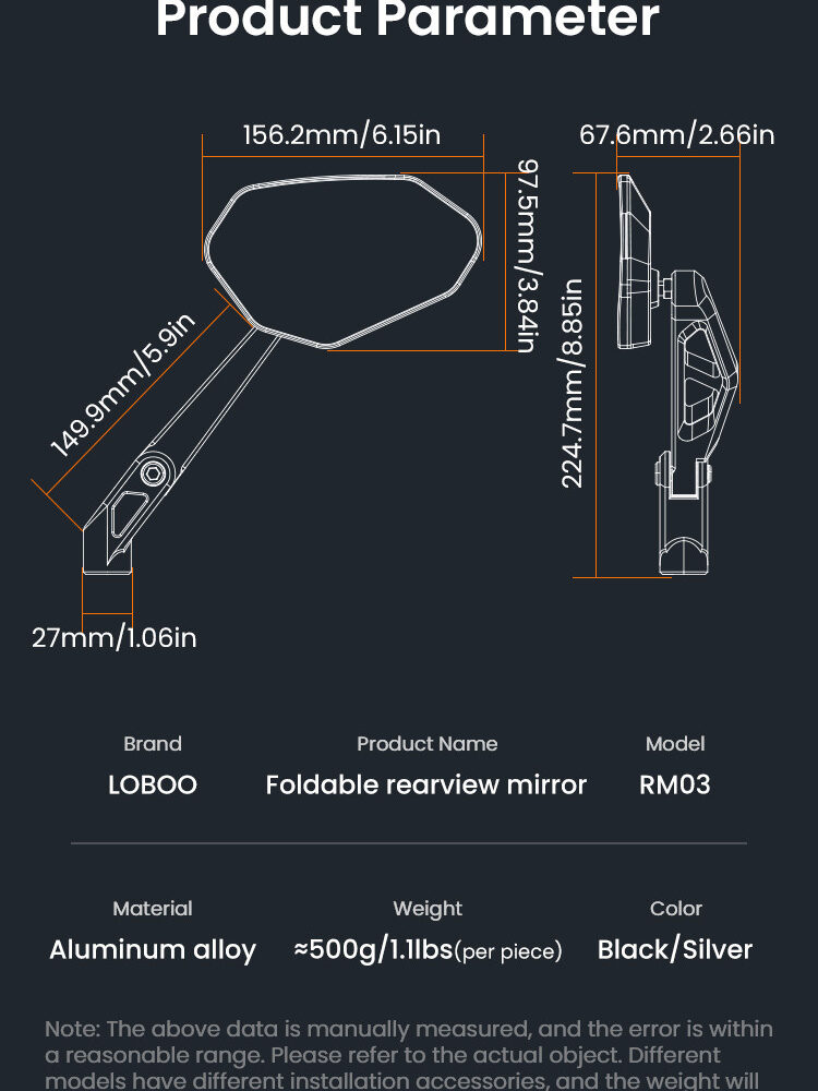 LOBOO Składane lusterka wsteczne (para), aluminium, CNC