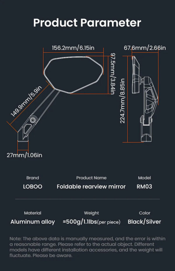 LOBOO Składane lusterka wsteczne (para), aluminium, CNC