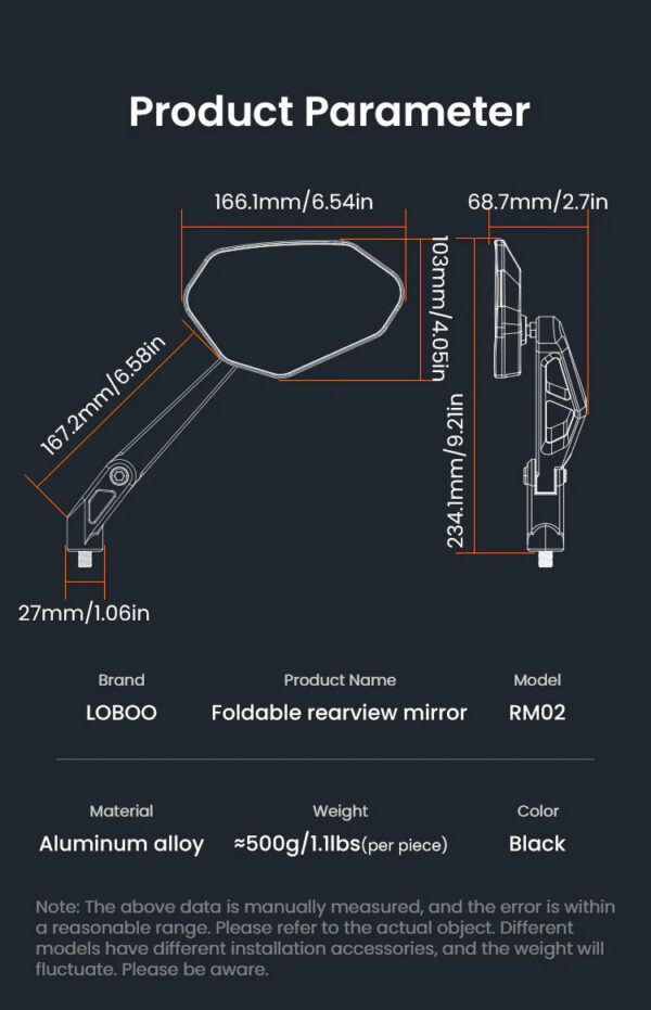 LOBOO Składane lusterka wsteczne srebrne (para), aluminium, CNC