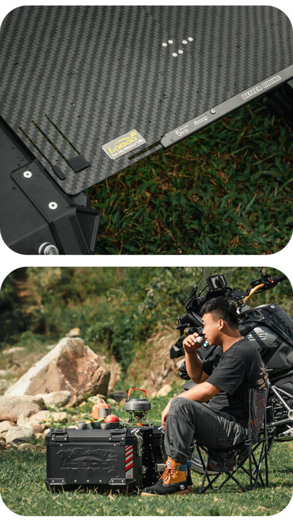 LOBOO Składany blat stołu do kufrów bocznych - aluminium