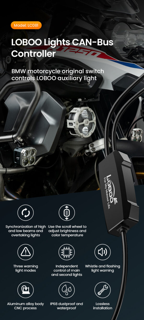 LOBOO Sterownik reflektorów motocyklowych BMW CAN-BUS, Plug & Play, IP68
