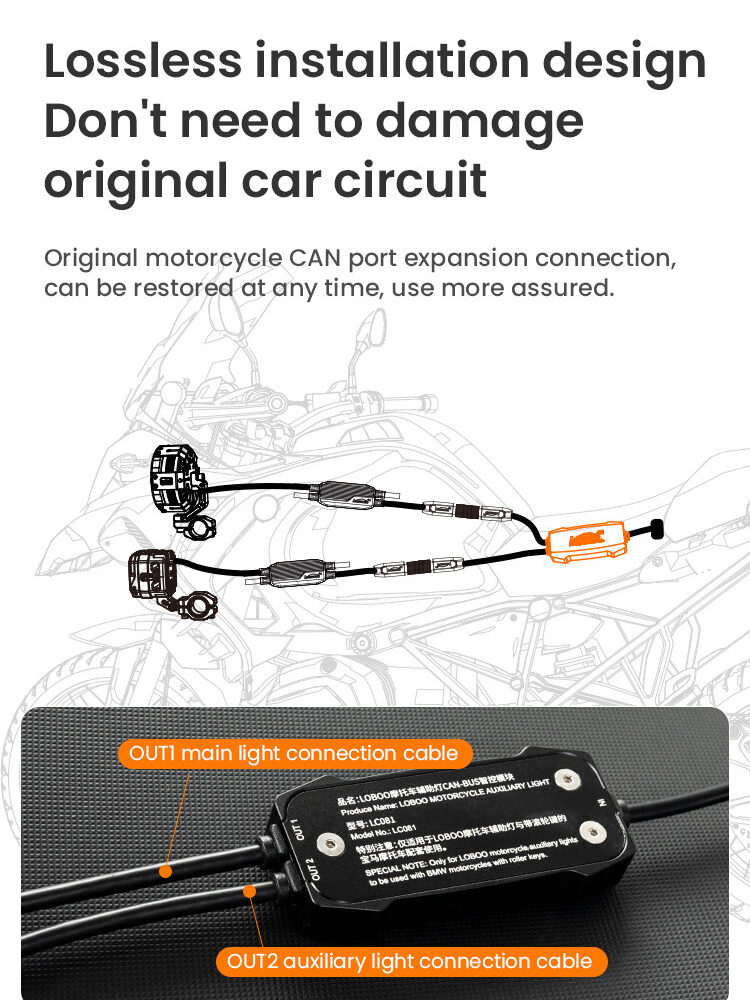 LOBOO Sterownik reflektorów motocyklowych BMW CAN-BUS, Plug & Play, IP68