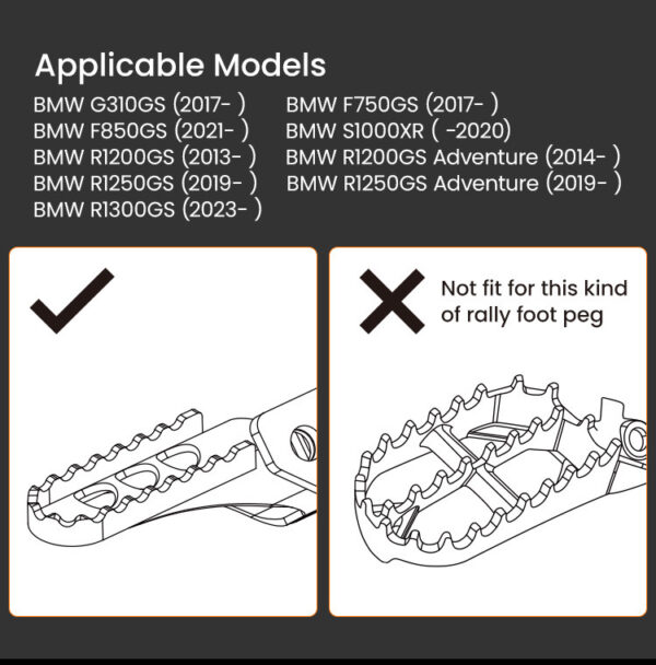 LOBOO Szerokie podnóżki do BMW G310GS, F750GS, F850GS, S1000XR, RI200GS, R1200GS, R1250GS, R1250GS Adventure, R1300GS
