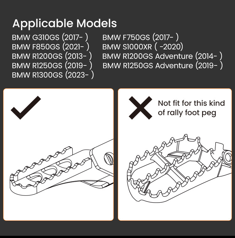 LOBOO Szerokie podnóżki do BMW G310GS, F750GS, F850GS, S1000XR, RI200GS, R1200GS, R1250GS, R1250GS Adventure, R1300GS