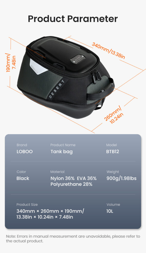 loboo-tank-bag-10l LOBOO Tank Bag z funkcją szybkiego demontażu z kotwy magnetycznej, regulacja montażu w zakresie 110mm, 10L, czarny/szary