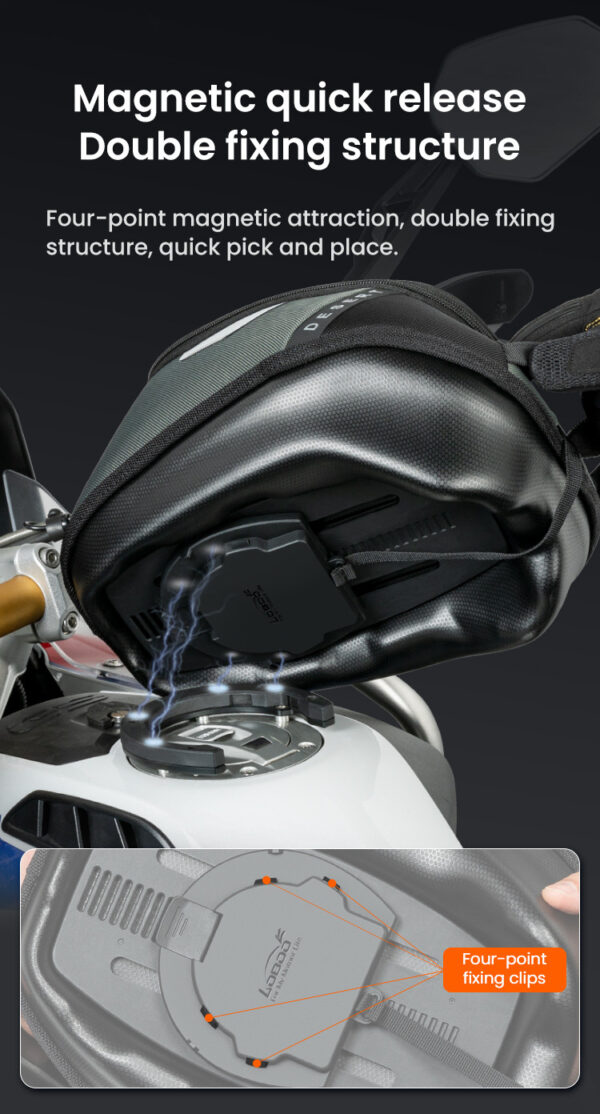 LOBOO Tank Bag z funkcją szybkiego demontażu z kotwy magnetycznej, regulacja montażu w zakresie 110mm, 10L, czarny/szary