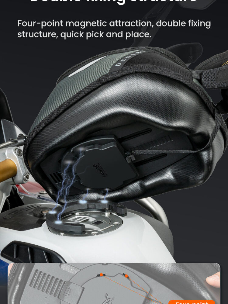 LOBOO Tank Bag z funkcją szybkiego demontażu z kotwy magnetycznej, regulacja montażu w zakresie 110mm, 10L, czarny/szary