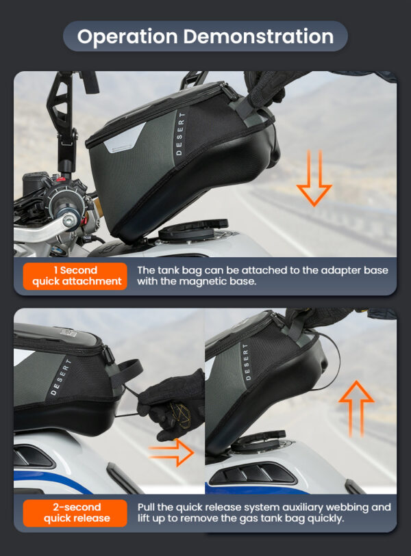 LOBOO Tank Bag z funkcją szybkiego demontażu z kotwy magnetycznej, regulacja montażu w zakresie 110mm, 10L, czarny/szary