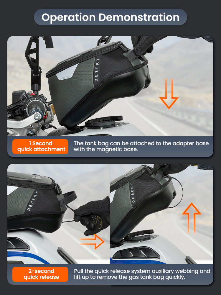 LOBOO Tank Bag z funkcją szybkiego demontażu z kotwy magnetycznej, regulacja montażu w zakresie 110mm, 10L, czarny/szary