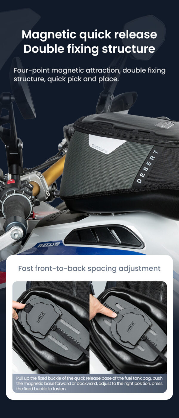 LOBOO Tank Bag z funkcją szybkiego demontażu z kotwy magnetycznej, regulacja montażu w zakresie 110mm, 10L, czarny/szary