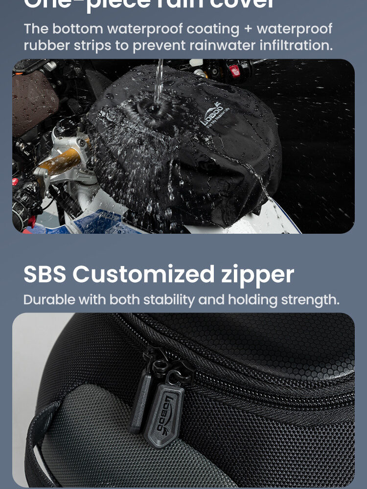 LOBOO Tank Bag z funkcją szybkiego demontażu z kotwy magnetycznej, regulacja montażu w zakresie 110mm, 10L, czarny/szary