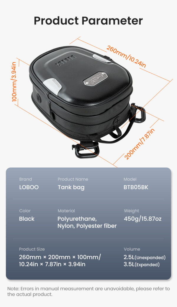 loboo-tank-bag-25-35l LOBOO Tank bag z funkcją szybkiego demontażu z kotwy magnetycznej, regulacja montażu 110mm, pojemność 2,5-3,5L, czarny