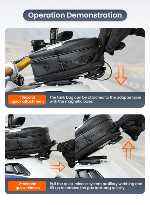 LOBOO Tank bag z funkcją szybkiego demontażu z kotwy magnetycznej, regulacja montażu w zakresie 110mm, rozszerzany w zakresie 2,5