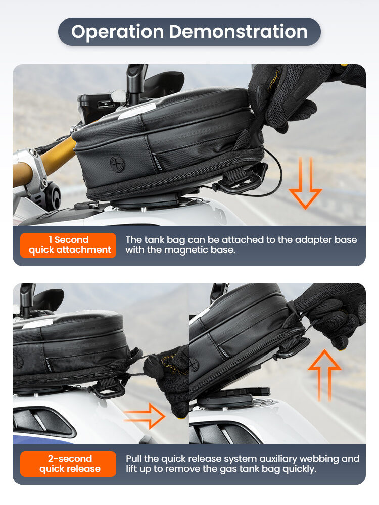 LOBOO Tank bag z funkcją szybkiego demontażu z kotwy magnetycznej, regulacja montażu w zakresie 110mm, rozszerzany w zakresie 2,5