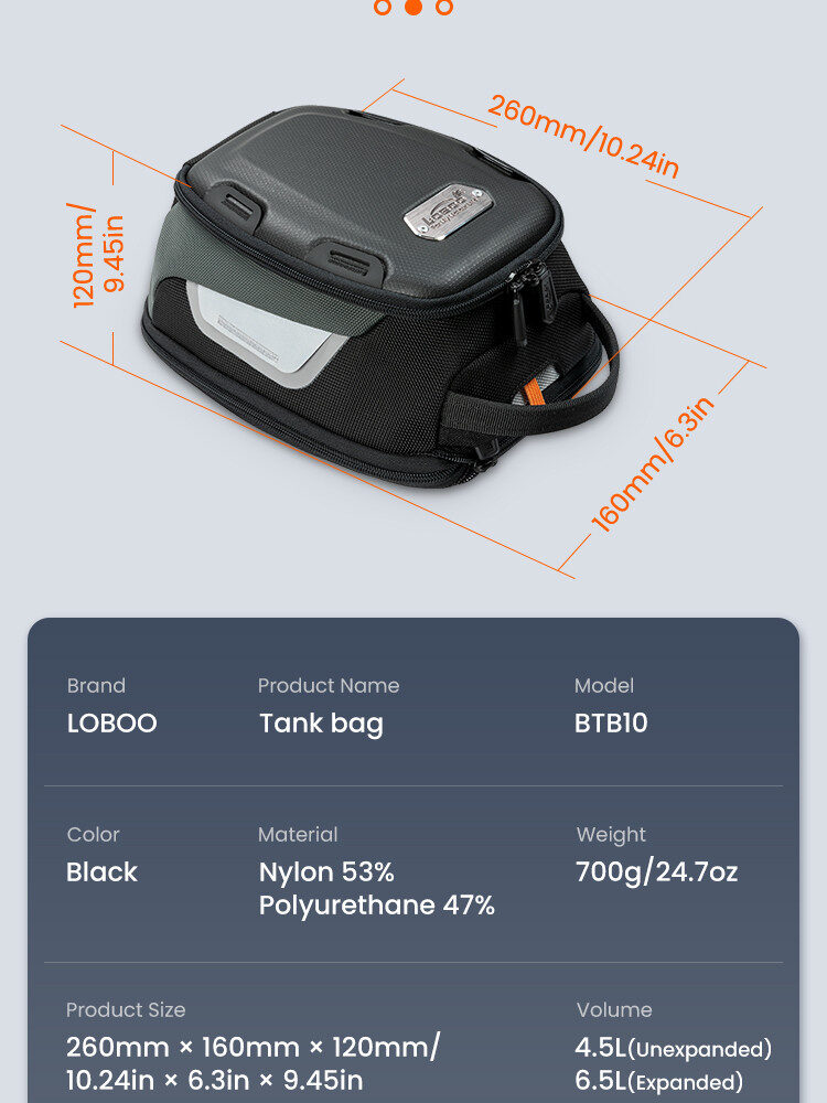 LOBOO Tank Bag z funkcją szybkiego demontażu z kotwy magnetycznej, regulacja montażu w zakresie 110mm, rozszerzany w zakresie 4,5