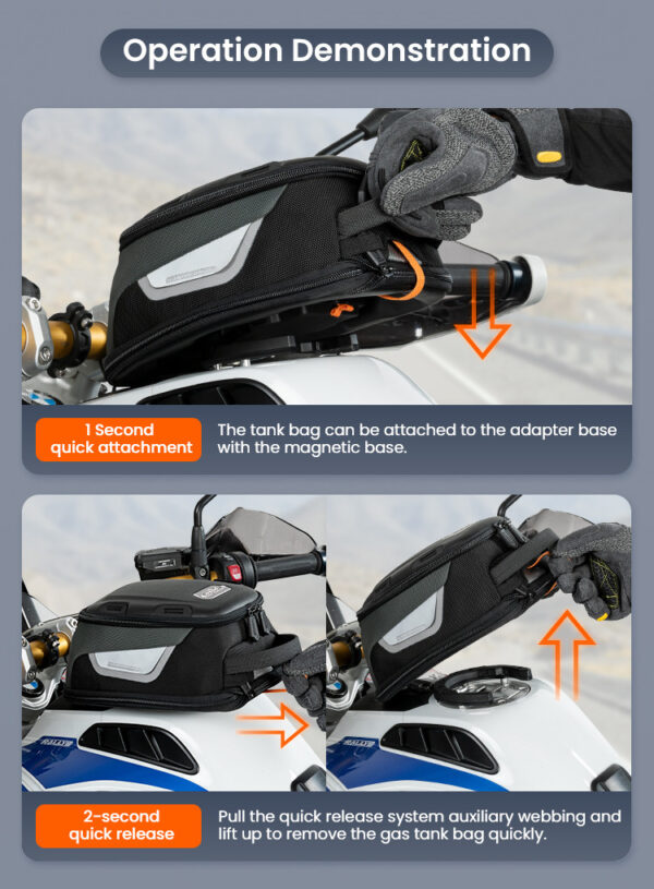 LOBOO Tank Bag z funkcją szybkiego demontażu z kotwy magnetycznej, regulacja montażu w zakresie 110mm, rozszerzany w zakresie 4,5