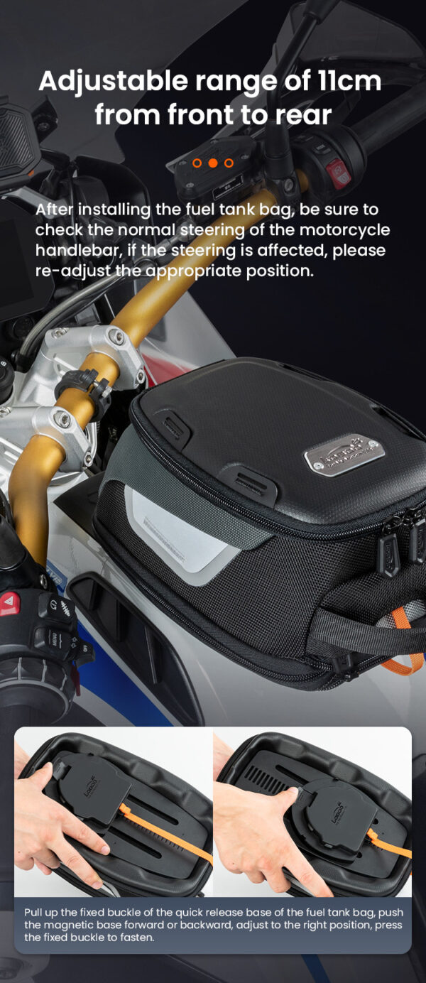 LOBOO Tank Bag z funkcją szybkiego demontażu z kotwy magnetycznej, regulacja montażu w zakresie 110mm, rozszerzany w zakresie 4,5