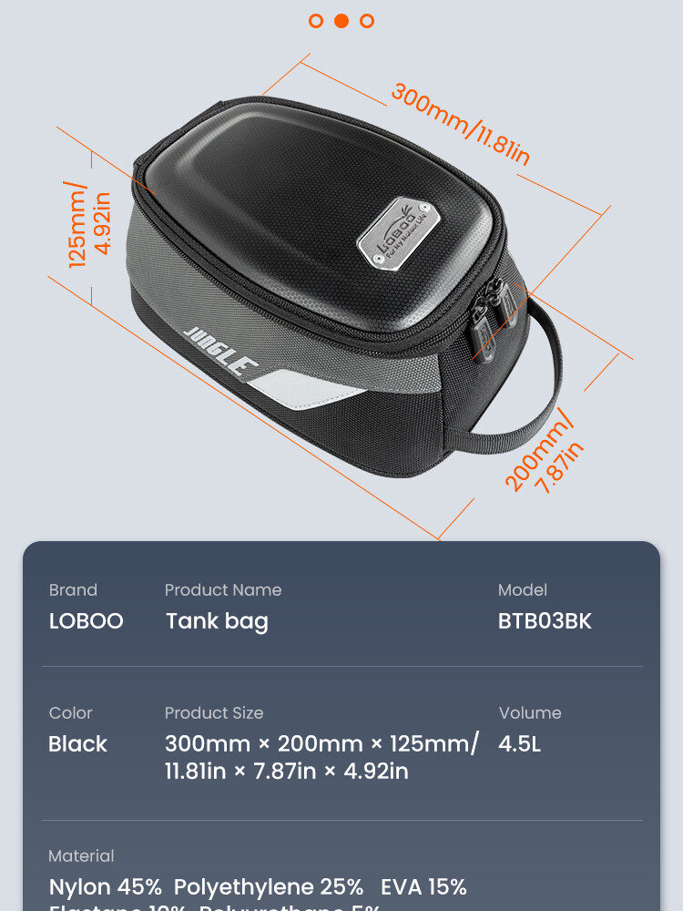 LOBOO Tank bag 4,5L magnetyczny, nylon 2520D, czarny/szary