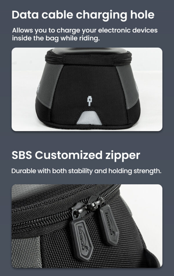 LOBOO Tank bag 4,5L magnetyczny, nylon 2520D, czarny/szary