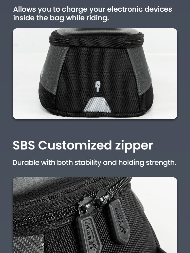 LOBOO Tank bag 4,5L magnetyczny, nylon 2520D, czarny/szary