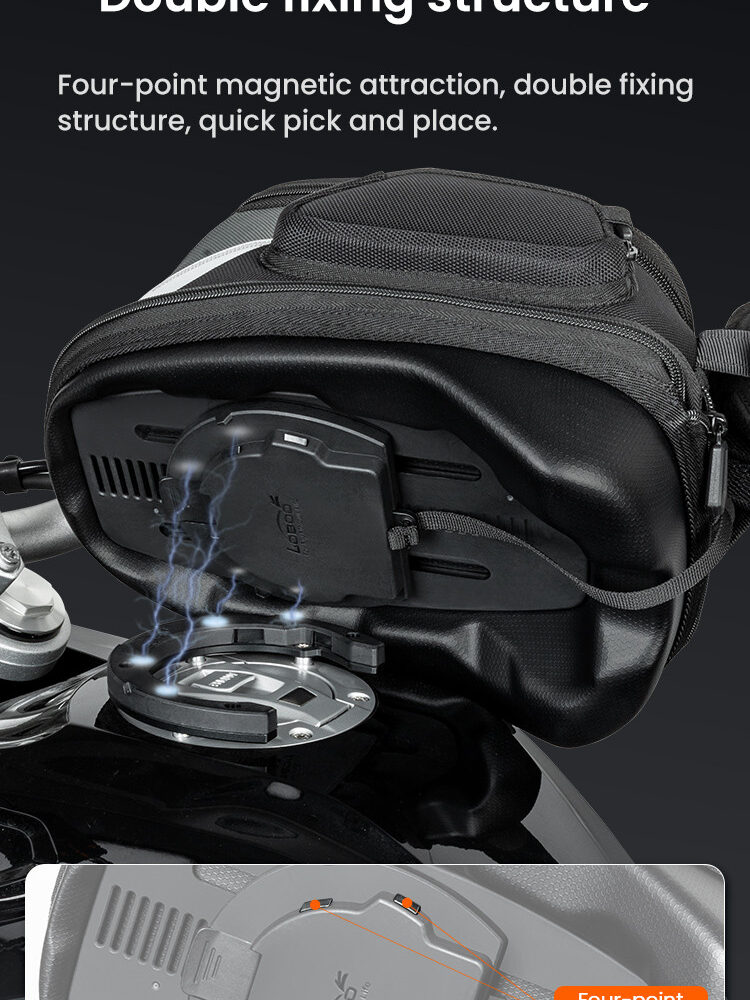 LOBOO Tank Bag z funkcją szybkiego demontażu z kotwy magnetycznej, regulacja montażu w zakresie 110mm, powiększalny w zakresie 7