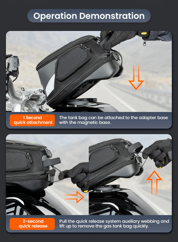LOBOO Tank Bag z funkcją szybkiego demontażu z kotwy magnetycznej, regulacja montażu w zakresie 110mm, powiększalny w zakresie 7