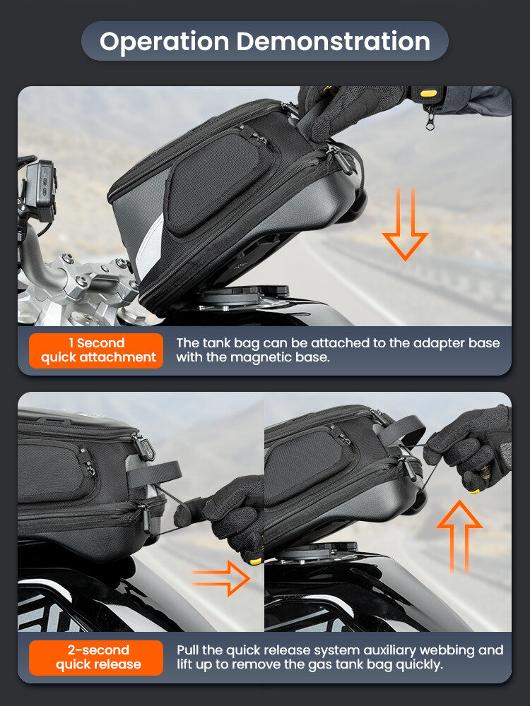 LOBOO Tank Bag z funkcją szybkiego demontażu z kotwy magnetycznej, regulacja montażu w zakresie 110mm, powiększalny w zakresie 7