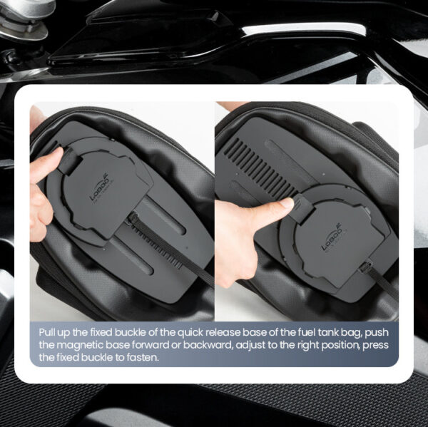 loboo-tank-bag-7-9l LOBOO Tank Bag z funkcją szybkiego demontażu z kotwy magnetycznej, regulacja montażu 110mm, pojemność 7-9L, czarny/szary