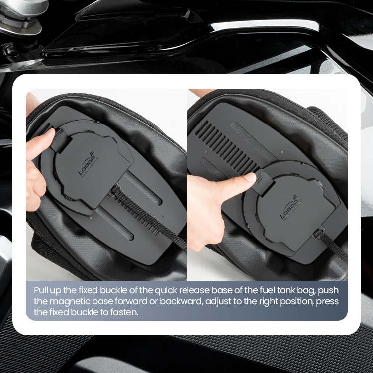 loboo-tank-bag-7-9l LOBOO Tank Bag z funkcją szybkiego demontażu z kotwy magnetycznej, regulacja montażu 110mm, pojemność 7-9L, czarny/szary