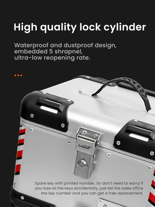 LOBOO TIBET Kufer centralny srebrny 36L, aluminium, 2 zamki, wodoodporny