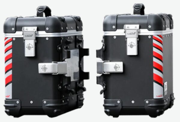 LOBOO TIBET Kufry boczne czarne 34+34L, aluminium, 2 zamki, wodoodporne, 1 zestaw - 2 szt