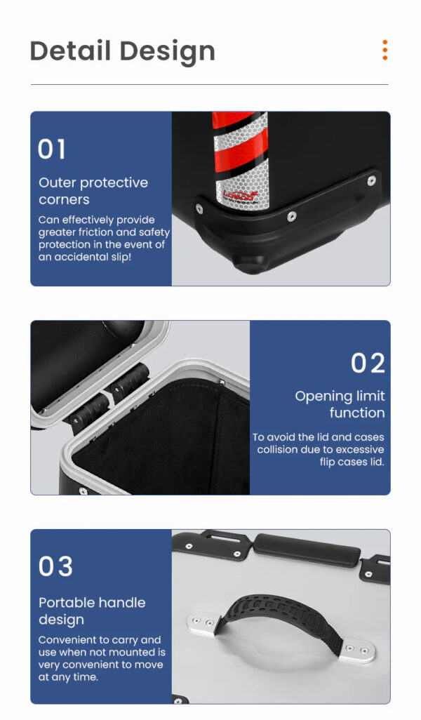 LOBOO TIBET Kufry boczne czarne 34+34L, aluminium, 2 zamki, wodoodporne, 1 zestaw - 2 szt