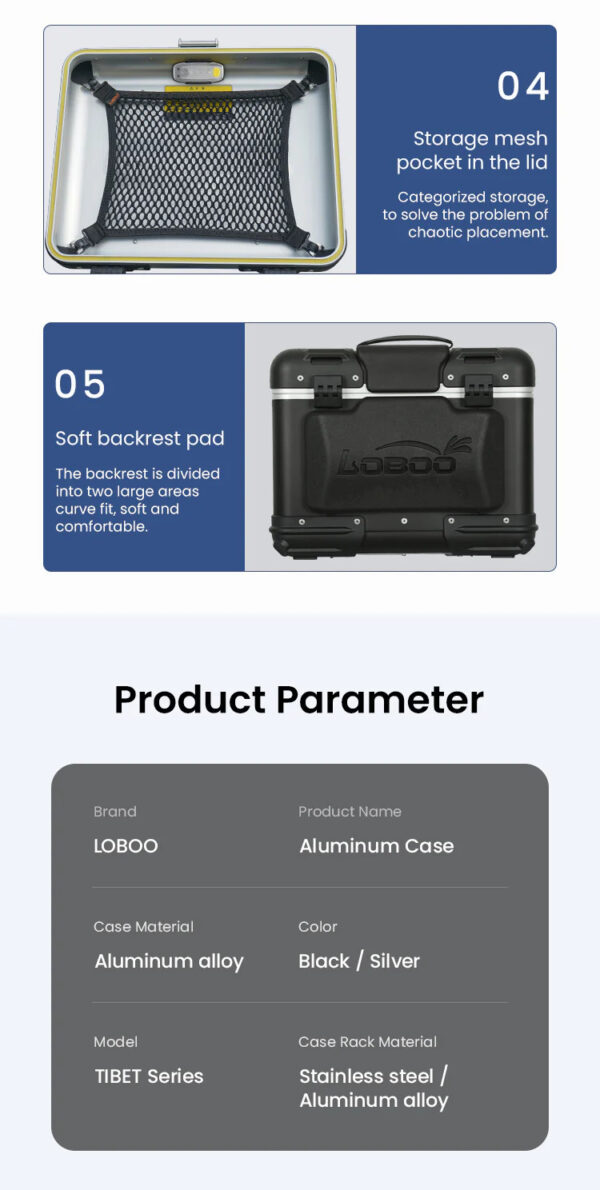 LOBOO TIBET Kufry boczne czarne 35+28L, aluminium, 2 zamki, wodoodporne, 1 zestaw - 2 szt