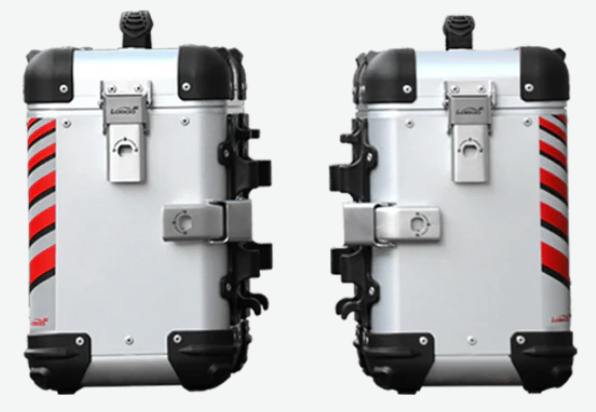 LOBOO TIBET Kufry boczne srebrne 35+28L, aluminium, 2 zamki, wodoodporne, 1 zestaw - 2 szt