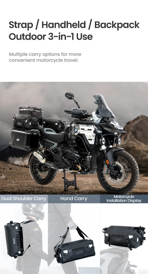 LOBOO ALPS Torba motocyklowa TPU 18L, IPX7, Molle, czarna