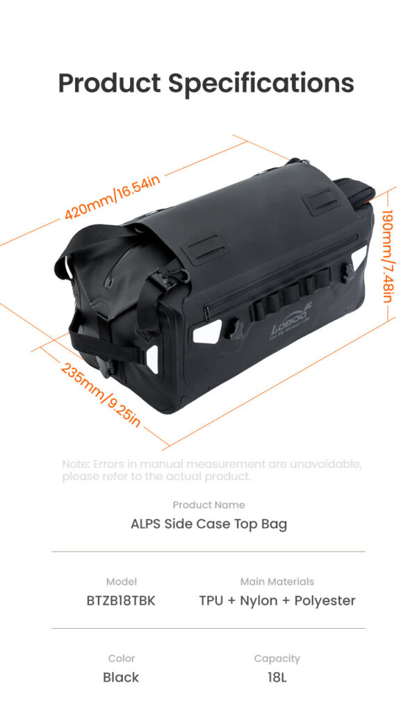 LOBOO ALPS Torba motocyklowa TPU 18L, IPX7, Molle, czarna
